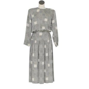 Kasper Gray and White Square Print Dress Women Size 10